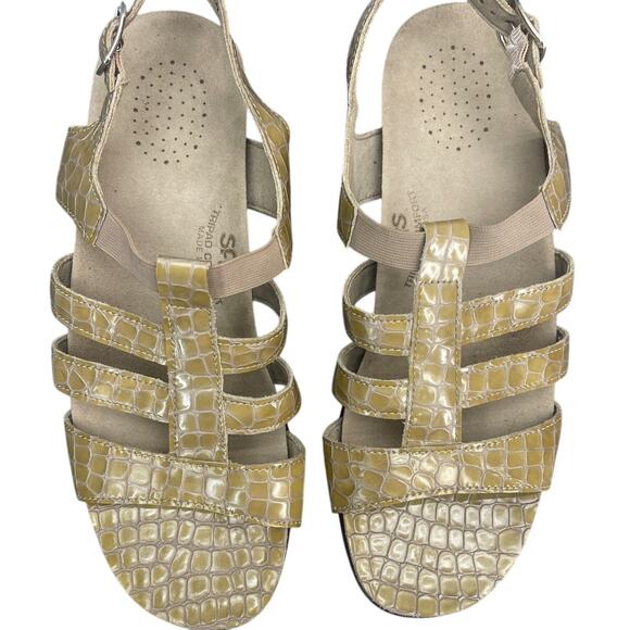 SAS Tripad Comfort Low Heel Sling-Back Mustard Yellow Patent Leather Sandal 9 - Picture 3 of 7